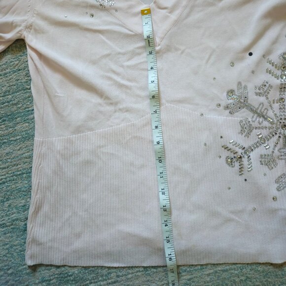 Boston Proper size Large Pink Rhinestone Holiday Sweater - Picture 3 of 9